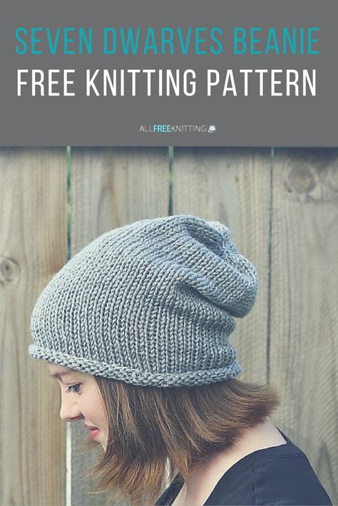 Free knitting pattern: Seven Dwarves Beanie. This adorable slouch hat is easy enough for beginners to tackle. Knitting Patterns Hats, Slouchy Beanie Pattern, Slouch Hats, Knit Beanie Pattern, Hat Patterns Free, Knitting Patterns Free Hats, Bonnet Crochet, Slouch Hat, Easy Knitting Patterns