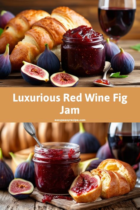 A jar of red wine fig jam surrounded by fresh figs, croissants, and a glass of red wine. Interesting Jam Recipes, Fig Spread Recipes, Quick Sweets, Fig Jam Recipe, Women In Their 30s, Homemade Brioche, Easy Zucchini Recipes, Pot Recipes Healthy, Fig Recipes