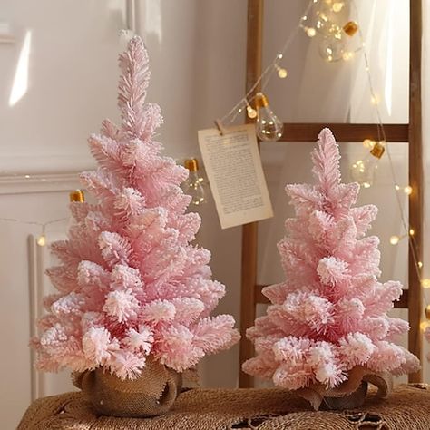 Mini Christmas Tree Diy, Window Decoration Christmas, Pink Shabby Chic Christmas, Christmas Decorations Cheap, Decoration Christmas Tree, Pink Xmas, Pink Ornament, Pink Christmas Decorations, Tabletop Christmas Tree