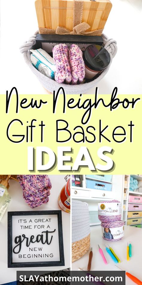 Make your own DIY Welcome Neighbor Basket with goodies - ideas to help you welcome your new neighbors to the area! #slayathomemother #giftbasket #giftbasketideas Welcome Basket Ideas, Welcome Neighbor, Welcome Gift Basket, Welcome New Neighbors, New Neighbor Gifts, Neighborhood Gifts, Amazon Christmas Gifts, Welcome Basket, Welcome Baskets