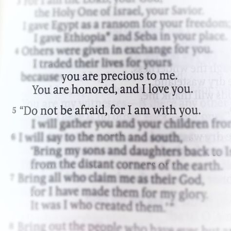 Isaiah 43:4-5 You are precious. Isaiah 43 4, You Are Precious, Favorite Scriptures, Isaiah 43, Christian Pictures, Jesus Saves, Verses, Bible Verses, Vision Board