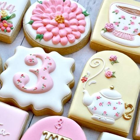 Casey Bates on Instagram: "✨🌸Tea for three🫖✨ Happy 3rd birthday, Catalina! #teapartycookies #teaforthreecookies #teaforthree #teapartytheme #decoratedcookies #decoratedsugarcookies #cookiesofinstagram #decoratedcookiesofinstagram #customcookies" Three Tea Party Theme, Tea For Three Birthday Cake, Baby Girl 3rd Birthday Ideas, Three Year Old Tea Party Birthday, Tea For 3 Birthday Party, Girls 3rd Birthday Party Ideas, Tea Party 4th Birthday, Tea For Three Birthday Party, Girls 3rd Birthday Themes