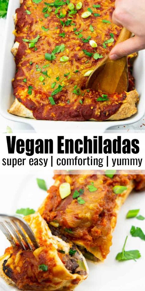 Enchiladas With Black Beans, Uni Meals, Meals Vegetarian, Vegan Enchiladas, Mexican Breakfast Recipes, Vegan Mexican Recipes, Enchiladas Recipe, Vegan Main Dishes, Enchilada Recipes