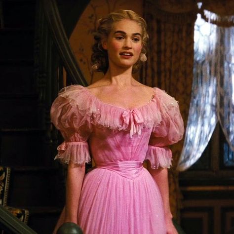 2015 Live action cinderella's pink gown #cinderella2015 Cinderella Pink Dress, Cinderella Movie 2015, Pink Suits, Cinderella Live Action, Cinderella Aesthetic, Sandy Powell, Vera Ellen, Cinderella Movie, Cinderella 2015