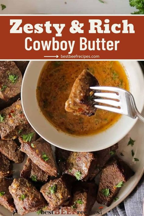 Try out a butter sauce to change all butter sauces with my Cowboy Butter recipe! Perfect for steak and packed with zingy, tangy flavor! via @bestbeefrecipes How To Make Cowboy Butter, Ostrich Recipes, Cowboy Butter Sauce, Fresh Parsley Recipes, Cowboy Butter Recipe, American Food Recipes, Beef Gravy Recipe, Cowboy Butter, Flavored Butter Recipes