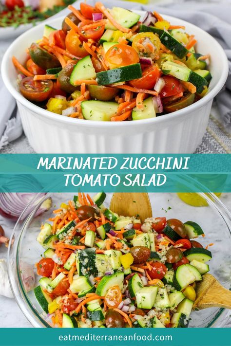 Marinated Zucchini Tomato Salad Zucchini Tomato Salad, Marinated Zucchini, Marinated Salad, Sliced Vegetables, Marinated Vegetables, Zucchini Tomato, Eggplant Salad, Olive Salad, Zucchini Salad