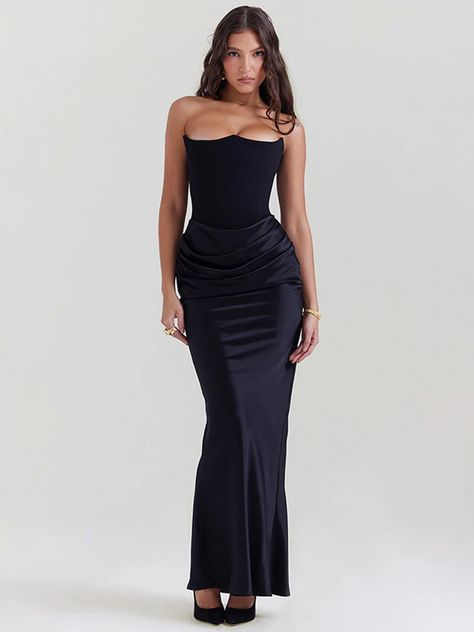 파티 드레스, Moda Streetwear, Strapless Corset, Strapless Maxi, Bodycon Maxi Dresses, Satin Maxi, Strapless Maxi Dress, Elegantes Outfit, Style Noir