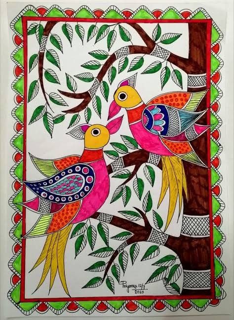 Aalekhan Drawing, Madhubani Paintings Peacock, Handpainted Tote, Atrapasueños Diy, Mexican Paintings, Gond Painting, Madhubani Paintings, Buddha Art Painting, Mandala Art Lesson