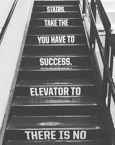 Reads Inspirational Speech, Trips Over And Break Neck Stair Quotes, Commercial Gym Design, Gym Design Interior, Inspirational Speeches, Gym Interior, Design Fails, Take The Stairs, Gym Decor, How To Stop Procrastinating