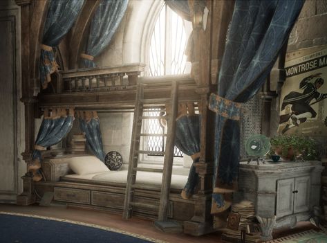 Raven Law Common Room, Ravenclaw Dorm Aesthetic, Ravenclaw Common Room Bedrooms, Fantasy Dorm Room, Ravenclaw Bedroom Aesthetic, Hogwarts Background, Ravenclaw Bedroom, Ravenclaw Room, Hogwarts Dorm