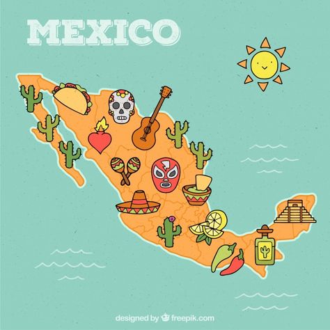 Mapa de méxico hecho a mano | Descargar Vectores gratis Mexico Drawing, Mexico Quotes, Mexico Packing List, Mexico Tattoo, Mexico Party, Photography Mexico, Cartoon Map, Mexico Fashion, Mexico Photography