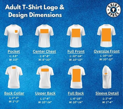 How to Place a Logo on a Shirt | ShirtSpace Where To Place Logos On Tshirts, Where To Place Decals On Shirts, Design Placement On Shirts, Logos On Shirts, Vinyl Placement On Back Of Shirt, Work Shirts With Logo, Name On Back Of Shirt Placement, Vinyl Placement On Shirts, Logo Placement On Shirts