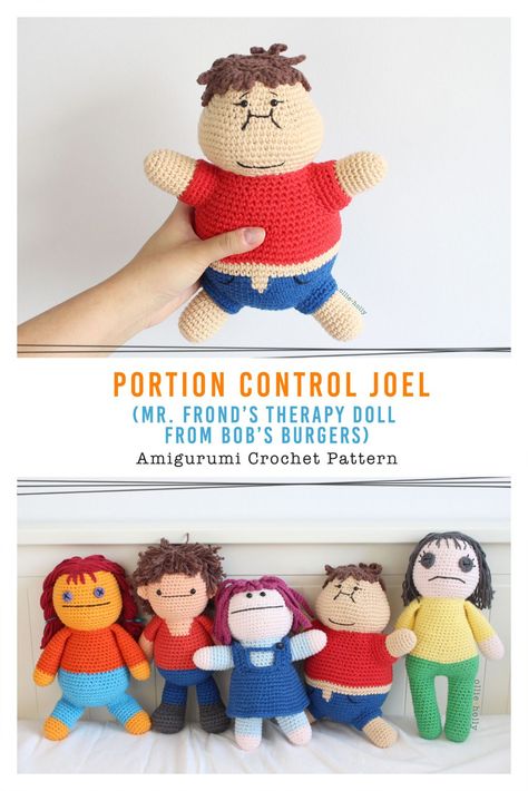 Portion Control Joel (Mr. Frond's Therapy Doll from Bob's Burgers) Amigurumi Crochet Pattern Notes - Ollie + Holly | Amigurumi Crochet Patterns Crochet Girlies, Crochet Alien, Nerdy Crochet, Crochet Bob, Crochet Creatures, Crochet Stuffies, Crocheting Projects, Cozy Crochet Patterns, Quick Crochet Patterns