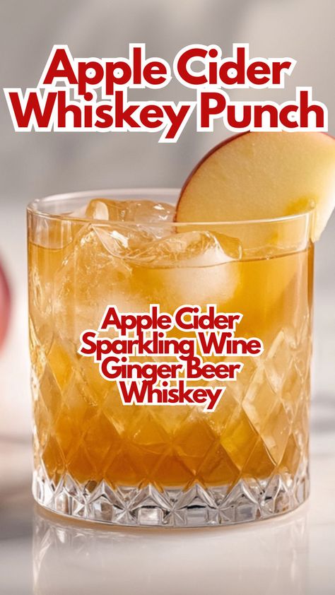 Apple Cider Whiskey Punch Halloween Whiskey Drinks, Halloween Whiskey, Beer Punch, Whiskey Punch, Fall Punch Recipes, Apple Cider Whiskey, Ginger Beer Drinks, Ginger Beer Cocktail, Apple Cider Cocktail