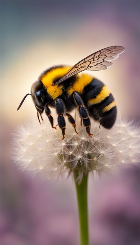 Bee on a dandelion - AI creation Bee Pictures Art, Realistic Bird Tattoo, Honey Bee Photos, Art Pencil Set, Bee Wallpaper, Bee Artwork, Bee Stuff, Animal Inspiration, Bee Pictures