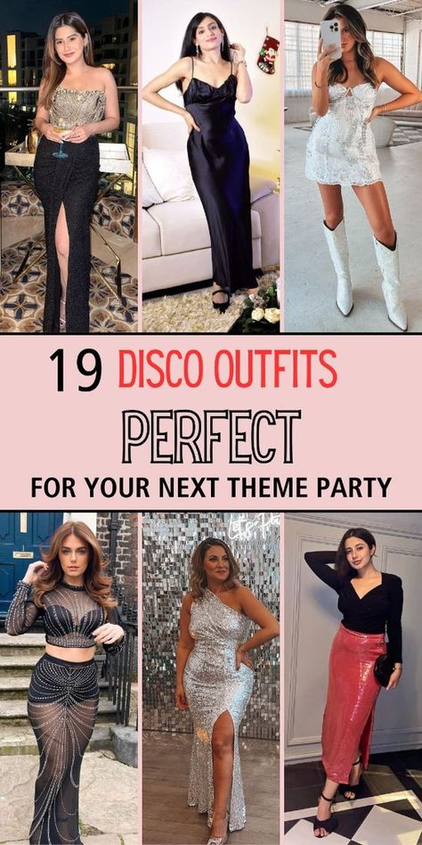 Ready to boogie down at your next disco-themed party? Discover 19 fabulous disco outfits that will make you the star of the dance floor and transport you back to the groovy 70s! 70s Fashion Disco Parties, 70s Disco Fashion Women, Disco Themed Party Outfit, Decades Party Outfit, Disco Party Outfit Women, Disco Theme Party Outfit, Disco Outfit Ideas, Disco Outfit For Women, Disco Party Outfit Ideas