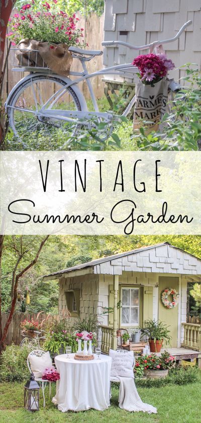 A vintage summer garden tour that includes ideas for a she shed and some budget friendly tips of how to add in lots of vintage decor and textures. Garden Shed Diy, Shabby Chic Garden, French Country Garden, Flower Garden Design, Meteor Garden 2018, Magic Garden, Vintage Garden Decor, Beautiful Flowers Garden, Summer Ideas