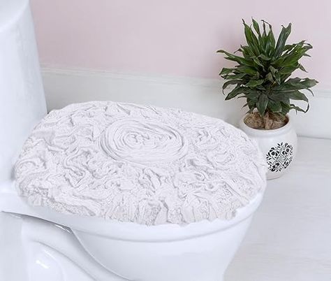 Amazon.com: Home Weavers Bell Flower Collection 18x18 Toilet Lid Cover 100% Cotton Tufted Bath Rugs, Extra Soft and Absorbent Bath Rugs, Non-Slip Bath Mats, Machine Washable, Bathroom Bath Mats for Floor, White : Home & Kitchen Toilet Seat Lid Cover, Bath Store, Toilet Lid Cover, Bathroom Bath Mats, Flower Collection, Cotton Bath Rug, Solid Color Backgrounds, Toilet Seat Cover, Bath Linens