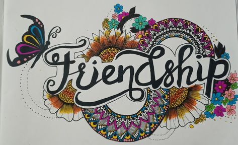 Mandala Art | Easy to draw Friendship in letter Mandala Art For Friends, Friendship Day Mandala Art, Draw Friendship, Friendship Day Drawing, Butterfly Mandala, Easy To Draw, Friendship Poems, Friendship Day, Art Easy