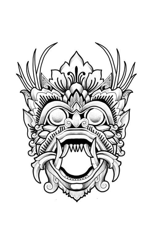 Barong Tattoo, Balinese Tattoo, Butterfly Tattoo On Shoulder, Half Sleeve Tattoos Drawings, Birthday Tattoo, Chicano Tattoos, Cartoon Character Tattoos, Floral Tattoo Sleeve, Print Design Art