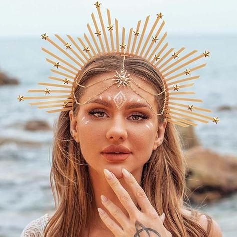 Amazon.com: BARTOSI Star Headbands Gold Spiked Zip Tie Halo Crown Greek Goddess Headpiece Mary Halo Crown Headband Wedding Halloween Headdress for Cosplay Costume Party : Clothing, Shoes & Jewelry Goddess Crown, Headpiece Diy, Crown For Women, Halo Crown, Goddess Costume, Gold Headpiece, Star Headband, Halloween Headband, Cosmetic Glitter