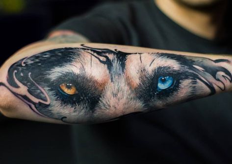 Wolf Eyes Tattoo, Wolf Eye Tattoo, Owl Eye Tattoo, Wolf Tattoo Forearm, Husky Tattoo, Husky Eyes, Tiger Eyes Tattoo, Baby Angel Tattoo, Wolf Tattoos Men