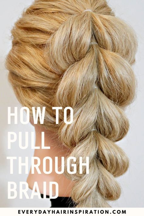 Pull through braids Braid For Beginners, Hair Braid Diy, Braids Step By Step, Medium Hair Braids, Braiding Your Own Hair, Hoco Hair Ideas Curls, Pull Through Braid, Hoco Hairstyles, Diy Braids