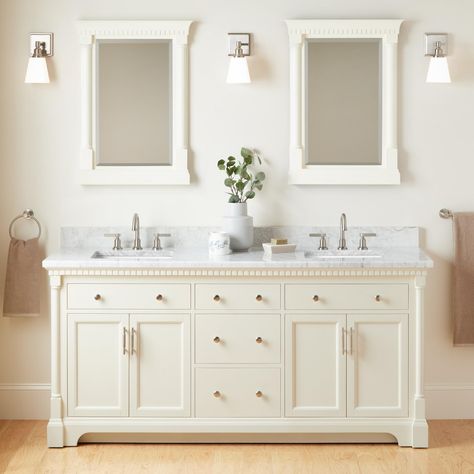 72" Claudia Double Vanity With Rectangular Undermount Sinks - White, Farmhouse Sink Faucet, Mahogany Cabinets, Wall Mount Sinks, Acrylic Tub, Undermount Sinks, Double Sink Vanity, Double Vanity Bathroom, Classic Bathroom, Marble Vanity Tops