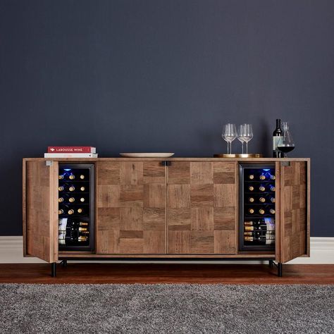 Loire American Oak Wine Credenza with Integrated Wine Coolers - Wine Enthusiast Integrated Wine Cooler, Wine Credenza, Fine Furniture Design, Metal Wine Rack, Wine Coolers, Beverage Center, Wine Refrigerator, Cool Doors, Oak Sideboard