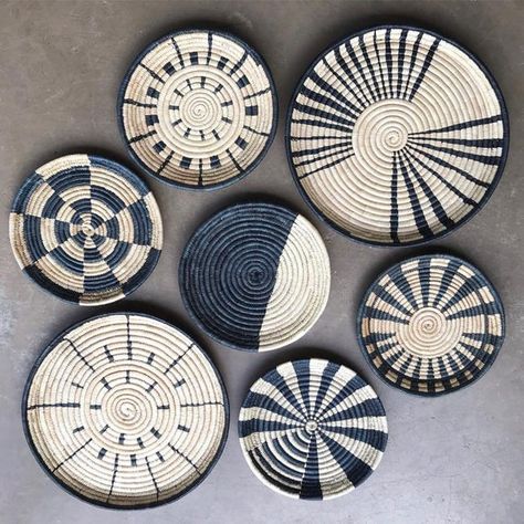 Baskets Wall Decor, African Baskets Wall, African Wall Baskets, Whimsical Painted Furniture, African Inspired Decor, African Interior, Creative Wall Decor, African Home Decor, Basket Wall Decor