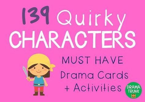 Party Quirks Character Ideas! These 139 Quirky Characters are perfect for Party Quirks and other Improv Games. Comes with suggested Improv Games and a set of Drama Cards that you can use over and over again! Instant Prompts! Character Mannerisms, Improv Games For Kids, Improv Games, Middle School Drama, Drama For Kids, Drama Activities, Theatre Games, Teaching Theatre, Teaching Drama