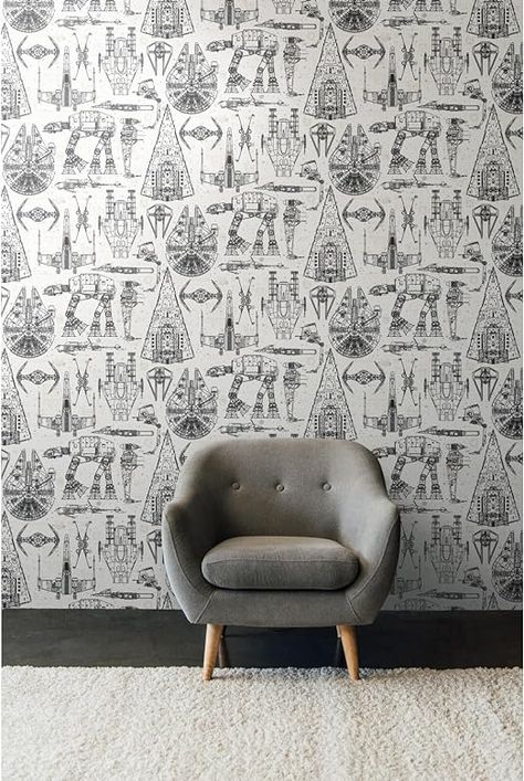 RoomMates RMK11036WP Star Wars Blueprint Peel & Stick Wallpaper, Black, 20.5" x 16.5 feet : Amazon.co.uk: DIY & Tools Kids Room Wall Murals, Star Wars Nursery, Temporary Decorating, Sabre Laser, Brick Wallpaper Roll, Star Wars Room, Evil Empire, Blue Toile, Kids Room Wallpaper