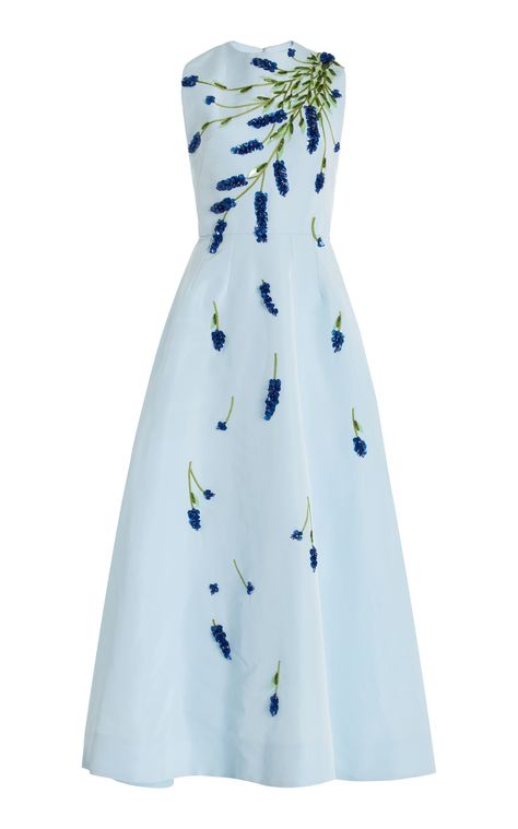 Embroidered Silk Dress, Light Blue Mother Of The Bride Dress, Tea Length Gown, Blue Gowns, Summer Gown, Midi Gown, Beautiful Evening Gowns, Tea Party Dress, Monique Lhuillier