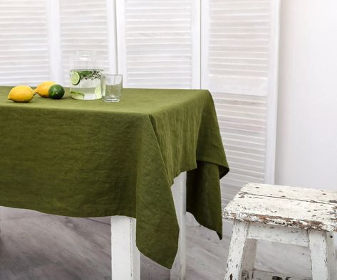 Round, square, rectangular table linens tablecloth Washed linen tablecloth with decorative edges and mitered corners Table cloth in natural Color Table, Table Farmhouse, Dinner At Home, Tablecloth Fabric, Retro Furniture, Colorful Table, Natural Fabric, Modern Light Fixtures, Table Dimensions