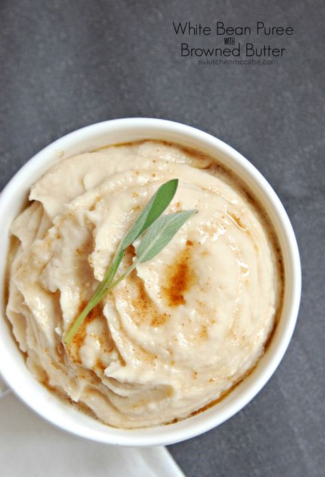 The Kitchen McCabe: White Bean Puree with Brown Butter. This would be great in place of mashed potatoes. Switch the butter out for olive oil to make it vegan! Bean Puree Recipes, Potato Latke Recipe, White Bean Puree, Bean Puree, Puree Recipes, Browned Butter, Pureed Food Recipes, White Bean, Veggie Sides