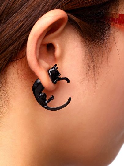 Black Punk Style Cat Single Earring Rock Earrings, Gold Diamond Drop Earrings, Punk Rock Jewelry, Earrings Punk, Punk Earrings, Geek Jewelry, Black Punks, Bridal Earrings Drop, Gold Bridal Earrings