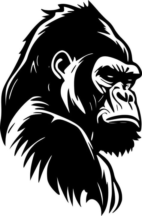 Gorilla Head, Black and White Vector illustration Gorilla Stencil, Cool Gorilla Art, Gorilla Digital Art, Gorilla Clipart, Gorilla Vector Logo, Gorillas Art, Vector Sketch, Vector Free, Vector Illustration