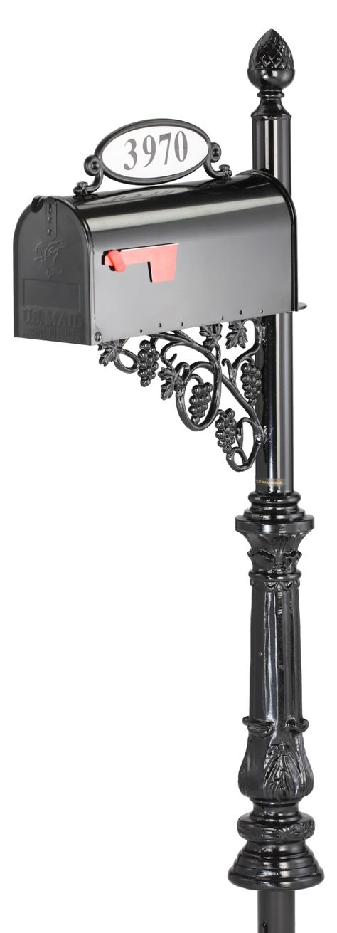 Vandalet Mailbox Co 5-ft Steel Mailbox Post with Mounting Board, Ground Mount Included - Gloss Black Finish Lowes.com Black Mailbox Post, Black Metal Mailbox, Wall Mount Mailbox Post, Classic Black Mailbox, Steel Mailbox, Us Mail Box Vintage, Mailbox Posts, Mounting Board, Mount Board