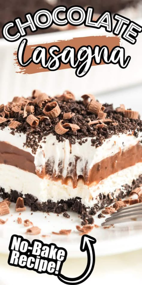 Easy Chocolate Lasagna, No Bake Chocolate Lasagna Recipe, Chocolate Lasagna Recipe, No Bake Chocolate Desserts, Chocolate Lasagna, Easy Lasagna Recipe, Crushed Oreos, Easy No Bake Desserts, Desserts For A Crowd