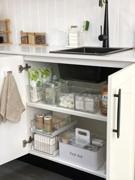 Under Sink Drawer, Organized Kitchen, Kabinet Dapur, House Organisation, Kitchen Organisation, Under Sink Organization, Sink Organizer, Home Organisation, Apartment Decor Inspiration