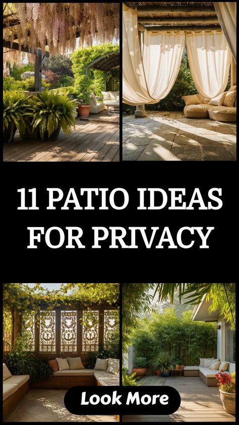 Get inspired to transform your outdoor haven into a peaceful sanctuary with these 11 innovative patio privacy ideas. Let your imagination soar and create the ultimate retreat right in your own backyard. Unleash your creativity & design the perfect oasis for relaxation and solitude! Patio Privacy Ideas, Inexpensive Patio, Shade Sail Installation, Patio Garden Ideas, Privacy Ideas, Patio Privacy, Patio Enclosures, Garden Privacy, Fence Styles