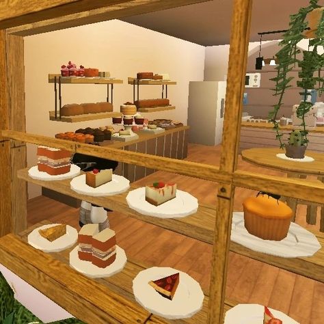 #bloxburg #roblox Bloxburg Sushi Bar, Mood Station Bloxburg, Bloxburg Bakery Ideas, Bloxburg Cafe Interior, Bloxburg Market, Bakery Bloxburg, Bloxburg Restaurant Ideas, Bloxburg Restaurant, Bloxburg Bakery