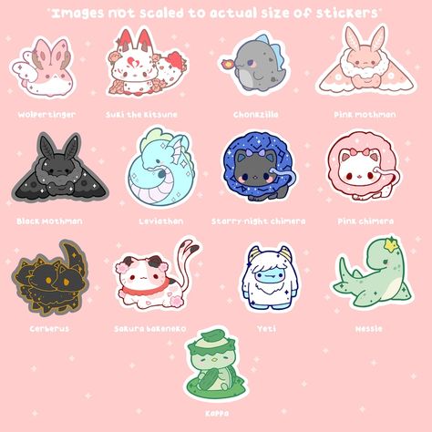 Mythical Creatures List, Cute Strawberry Cow, Luna Anime, Cryptid Creatures, Cow Stickers, Kawaii Cow, Rainbow Serpent, Strawberry Cow, Stickers Kawaii