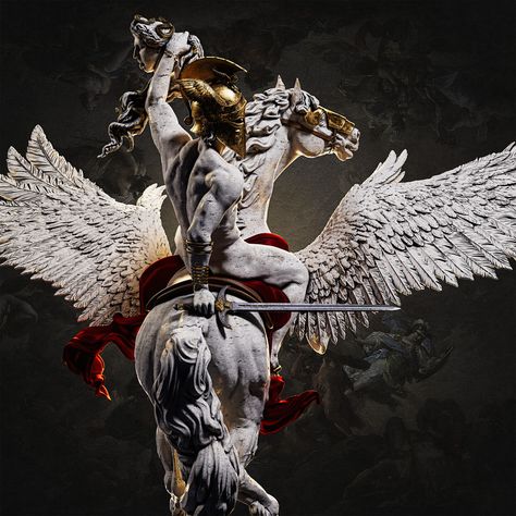 Perseus, Stripes Arts on ArtStation at https://www.artstation.com/artwork/DvvkwG Perseus Art, Ancient Greece Mythology, Perseus And Medusa, Pegasus Tattoo, Gorgon Medusa, Greece Mythology, Greek Heroes, Son Of Zeus, Striped Art