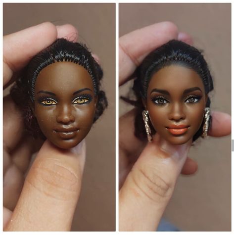 Ooak Barbie Repaint, Doll Sculpting, Doll Repaint Tutorial, Doll Face Makeup, Barbie Repaint, Barbie Painting, Eah Dolls, Barbie Face, Barbie Art