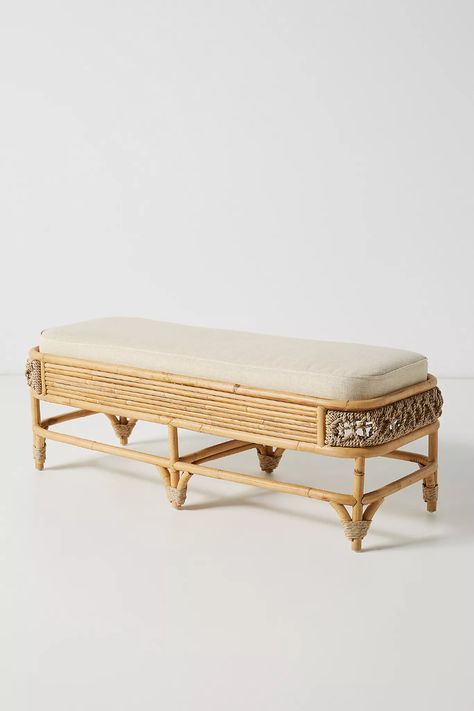 Marigny Rattan Bench | Anthropologie Rattan Aesthetic, Bench For End Of Bed, Woven Bench, Rattan Bench, British Colonial Decor, Rattan Design, Hanging Furniture, Indian Home Interior, End Of Bed Bench