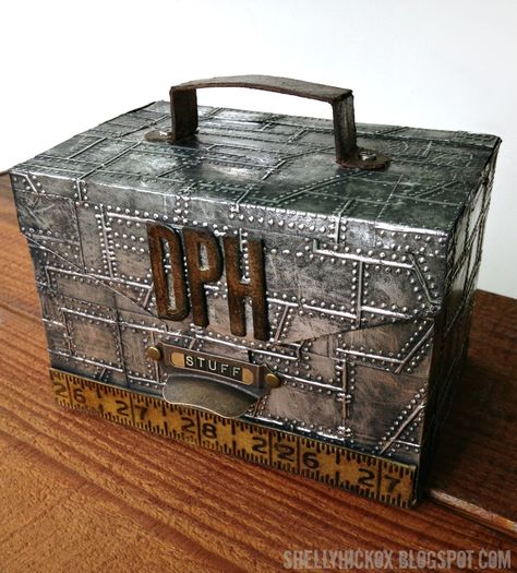 Stamptramp: Paper Tool Box + a Winner! Metal Tape Art, Metal Tool Box, Metal Tape, Metal Embossing, Tape Art, Altered Boxes, Foil Art, Pewter Metal, Metal Tools