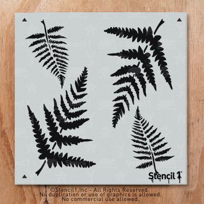 This Stencil1 ferns stencil is designed to repeat, creating a wallpaper effect. The stencil measures 11 x 11. You choose the paint colors to create your repeat pattern on the wall! Watch our how to video at http://www.stencil1.com/how-to All Stencil1 stencils are laser cut on mylar, a Leaf Stencil Patterns, Pattern Stencil, Marquesan Tattoos, Heart Stencil, Wallpaper Stencil, Leaf Stencil, Stencil Material, Fern Leaf, Sign Stencils