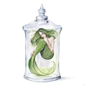 Follow the Magic Painting | Etsy Mermaid In A Bottle, Phoenix Painting, Mermaid Christmas Ornaments, Detailed Watercolor, Watercolour Pencils, Glass Flask, Mermaid Painting, Painting Green, Green Mermaid