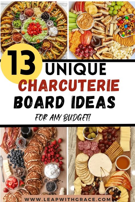 13 Fun, Simple, and Unique Charcuterie Board Ideas - Leap With Grace Man Charcuterie Board Ideas, Appiterzer Charcuterie Board, Ultimate Charcuterie Board Ideas, Themed Grazing Boards, Pizza Themed Charcuterie Board, New Years Charcuterie Board 2024, Savory Food Board, Asian Board Ideas, Protein Charcuterie Board Ideas